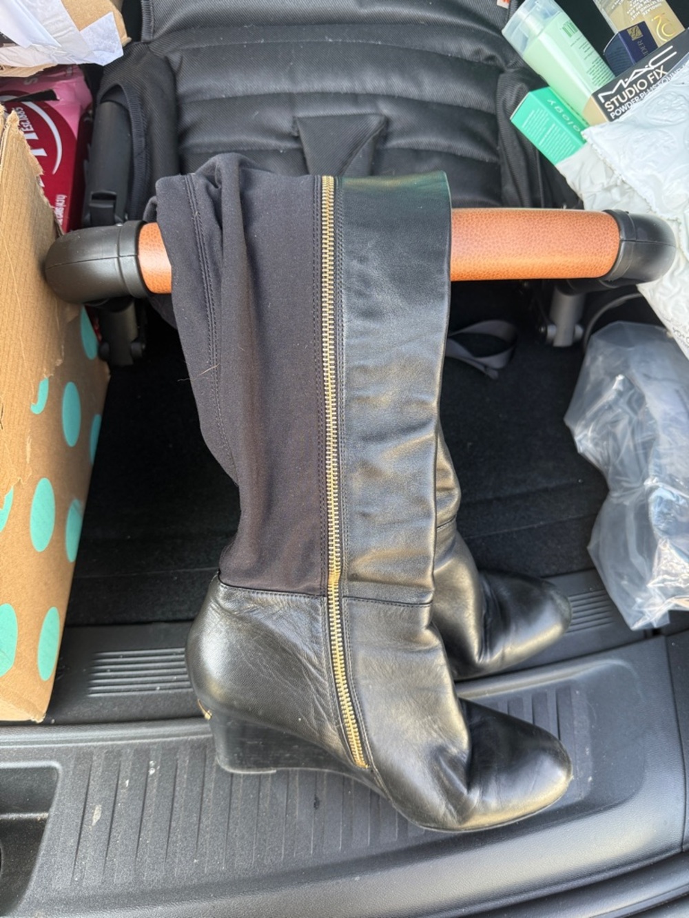 Michael Kors Black Mid-Calf Heeled Boots with Gold Zip